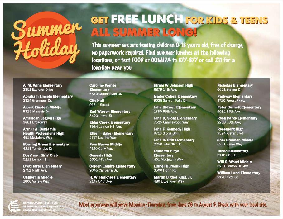 kids eat free this summer sacramento city unified school district middle school bowling flyer