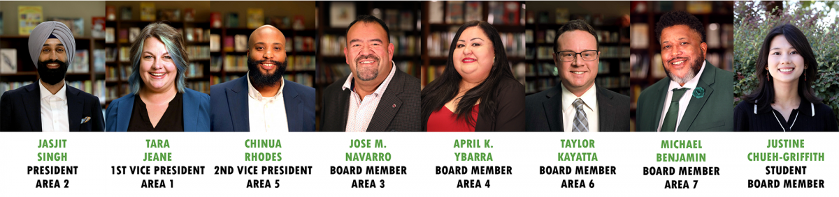 Board of Education Members Jasjit Singh President, Board of Education, Area 2 Tara Jeane 1st Vice President, Board of Education, Area 1 Chinua Rhodes 2nd Vice President, Board of Education, Area 5 Jose M. Navarro Board of Education Member, Area 3 April K. Ybarra Board of Education Member, Area 4 Taylor Kayatta Board of Education Member, Area 6 Michael Benjamin Board of Education Member, Area 7 Justine Chueh-Griffith Student Board Member