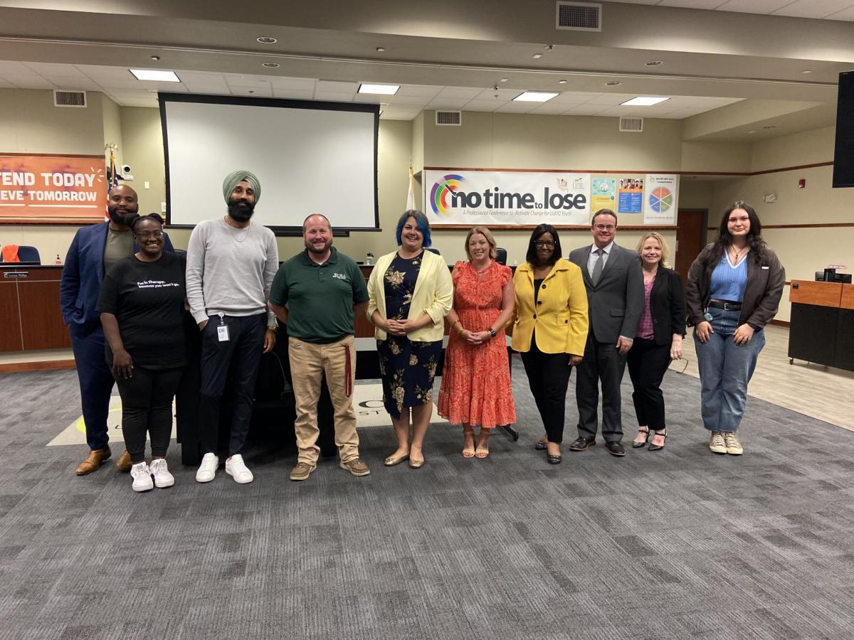 Board Member Jasjit Singh presented a Stellar Teacher award to Jason Dauenhauer, a teacher at Hiram Johnson High School